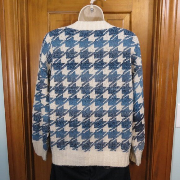 Clotheshead Women's V-Neck Sweater Blue/Creme Ombre Herringbone Size S/M - Picture 7 of 12